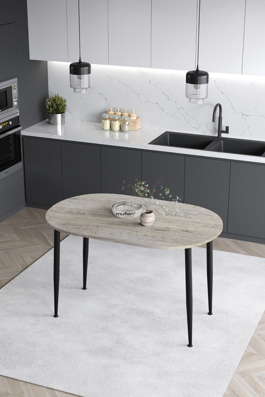 Melinda İskandinav - Bohem Modern Oval Traverten Desen Mutfak - Yemek - Balkon - Çalışma Masası