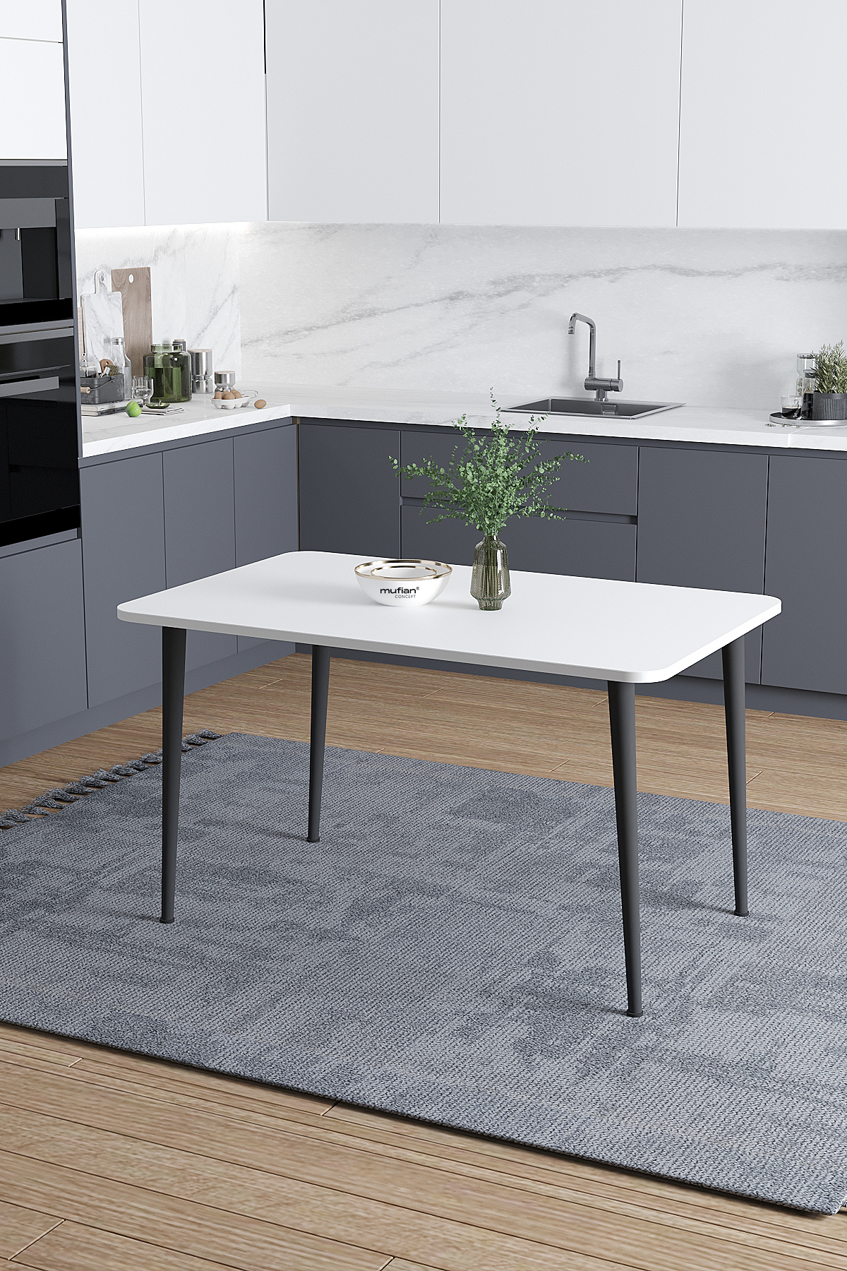 Damla İskandinav Bohem Modern Oval Beyaz Mutfak - Yemek - Balkon - Çalışma Masası
