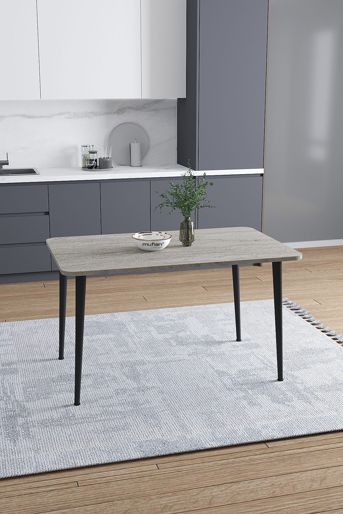 Damla İskandinav Bohem Modern Oval Traverten Desen Mutfak - Yemek - Balkon - Çalışma Masası