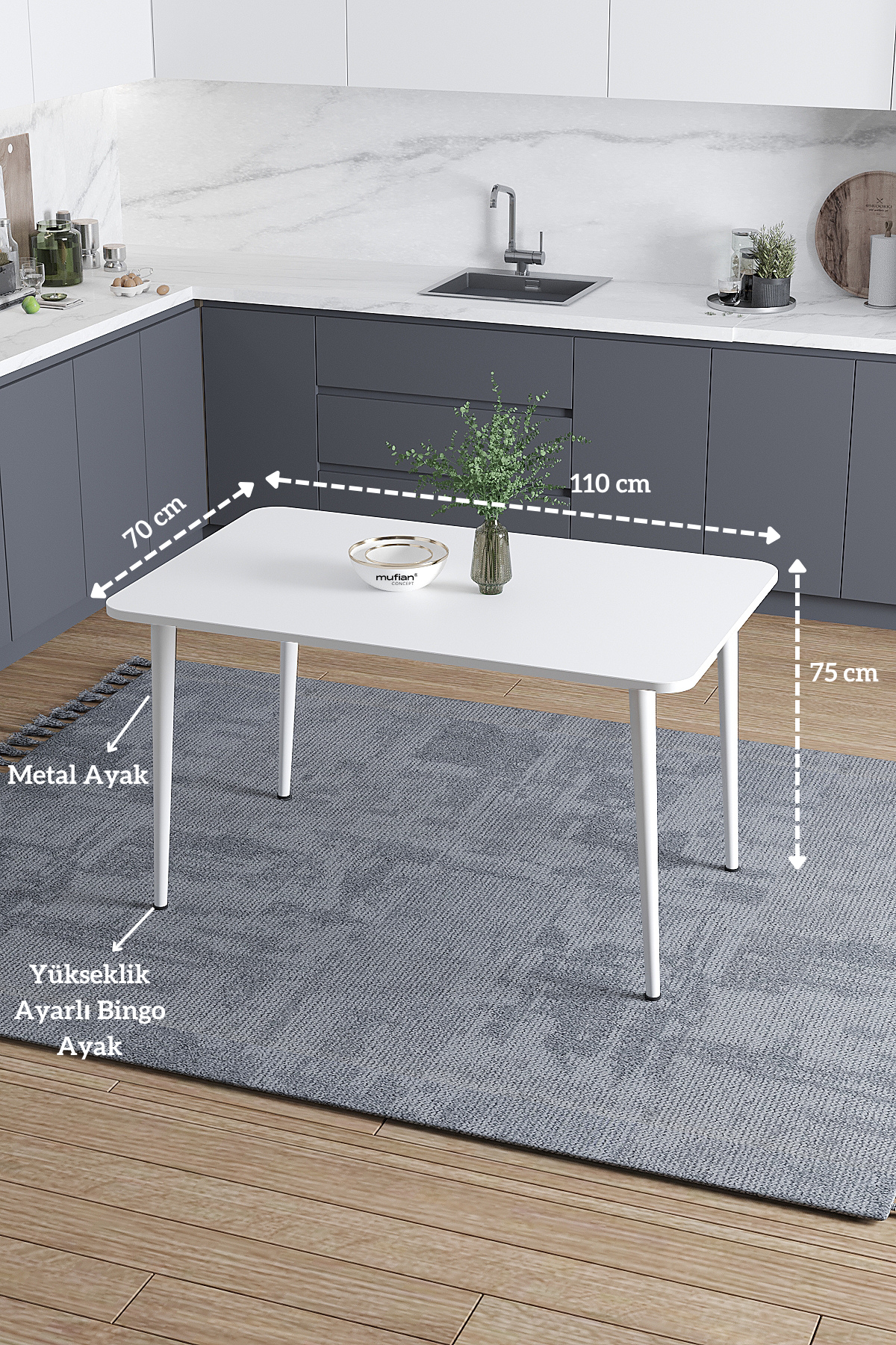 Damla İskandinav Bohem Modern Oval Beyaz Ayak Beyaz Mutfak - Yemek - Balkon - Çalışma Masası