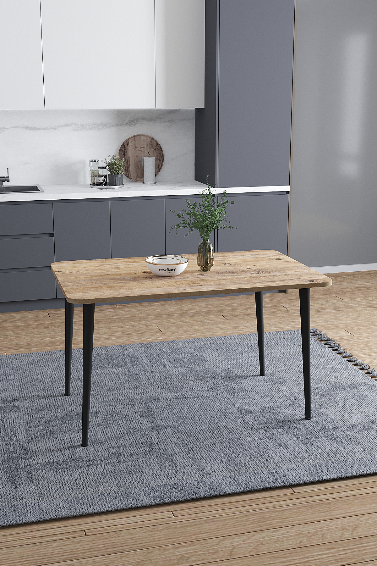 Damla İskandinav Bohem Modern Oval Çam Desen Mutfak - Yemek - Balkon - Çalışma Masası
