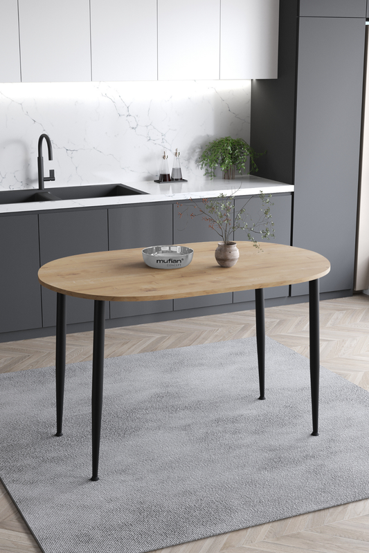 Melinda İskandinav Bohem Modern Oval Meşe Desenli Mutfak - Yemek - Balkon - Çalışma Masası