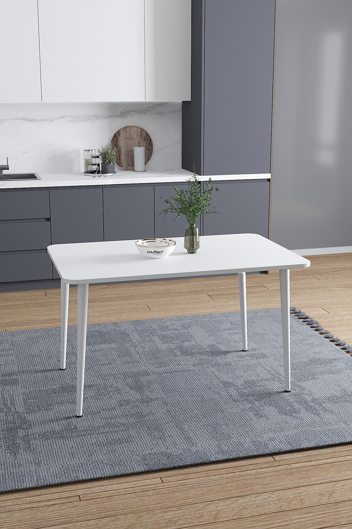 Damla İskandinav Bohem Modern Oval Beyaz Ayak Beyaz Mutfak - Yemek - Balkon - Çalışma Masası