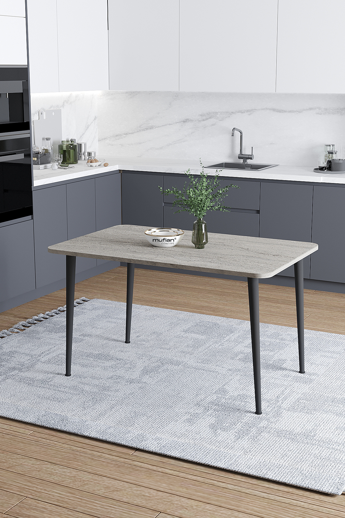 Damla İskandinav Bohem Modern Oval Traverten Desen Mutfak - Yemek - Balkon - Çalışma Masası