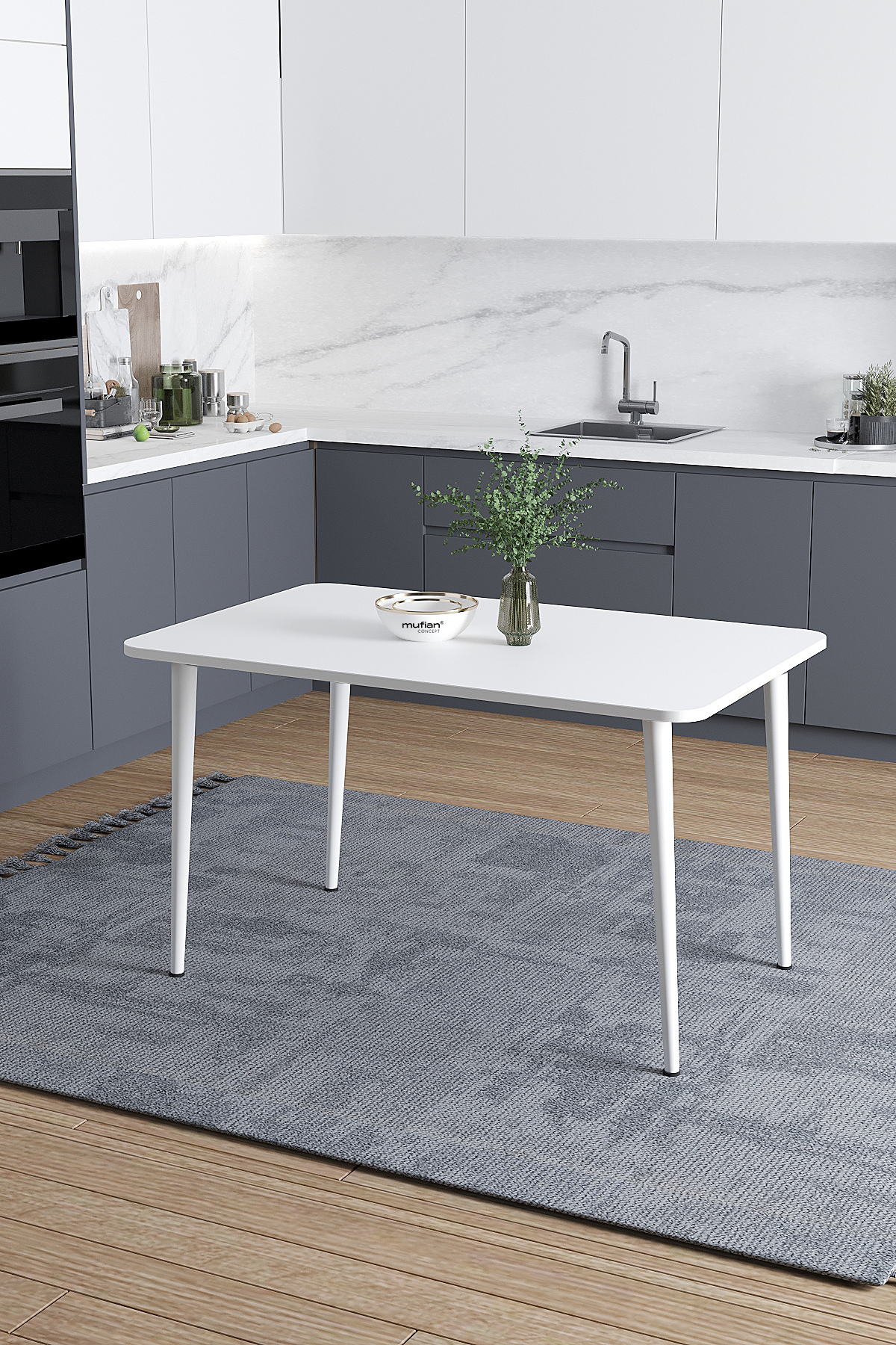 Damla İskandinav Bohem Modern Oval Beyaz Ayak Beyaz Mutfak - Yemek - Balkon - Çalışma Masası