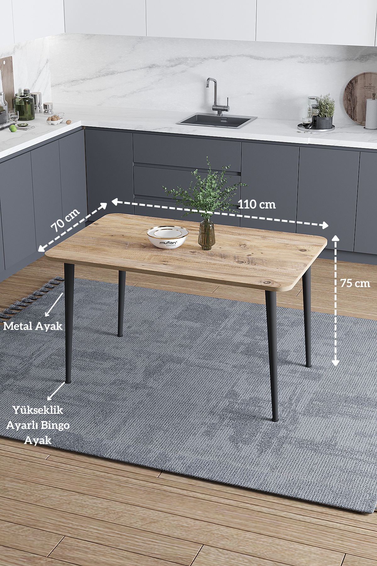 Damla İskandinav Bohem Modern Oval Çam Desen Mutfak - Yemek - Balkon - Çalışma Masası