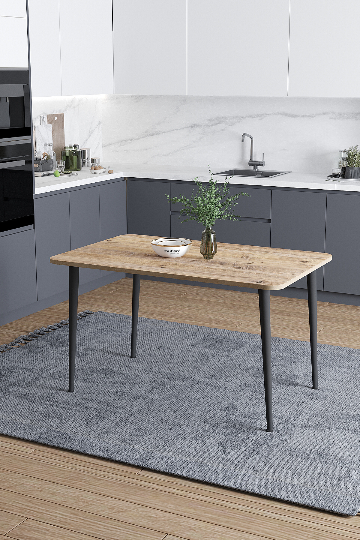 Damla İskandinav Bohem Modern Oval Çam Desen Mutfak - Yemek - Balkon - Çalışma Masası