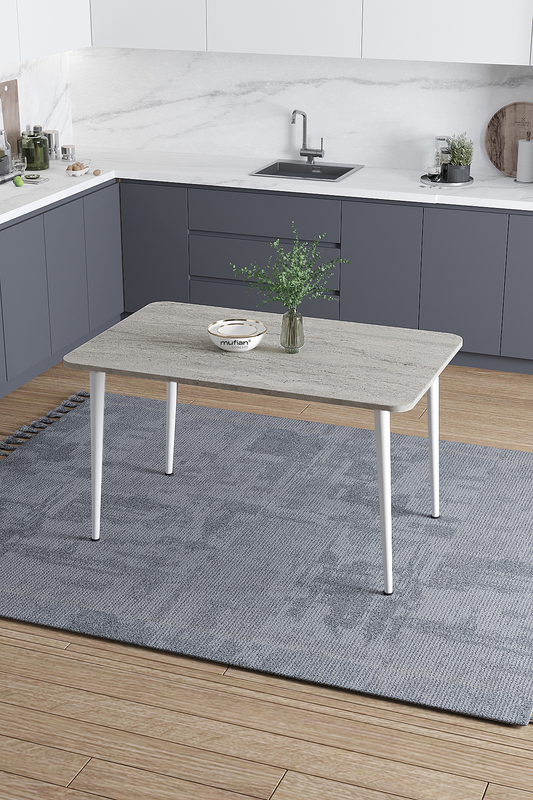 Damla İskandinav Bohem Modern Oval Beyaz Ayak Traverten Desen Mutfak - Yemek - Balkon - Çalışma Masası