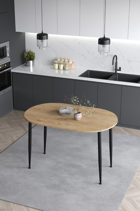 Melinda İskandinav Bohem Modern Oval Meşe Desenli Mutfak - Yemek - Balkon - Çalışma Masası