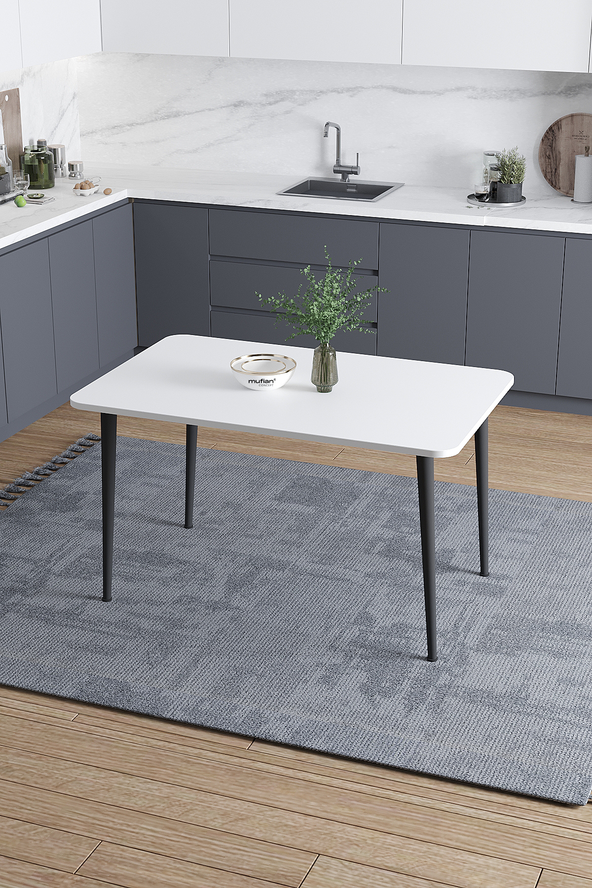 Damla İskandinav Bohem Modern Oval Beyaz Mutfak - Yemek - Balkon - Çalışma Masası