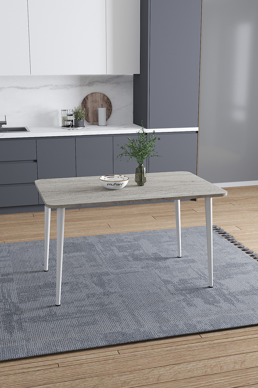 Damla İskandinav Bohem Modern Oval Beyaz Ayak Traverten Desen Mutfak - Yemek - Balkon - Çalışma Masası