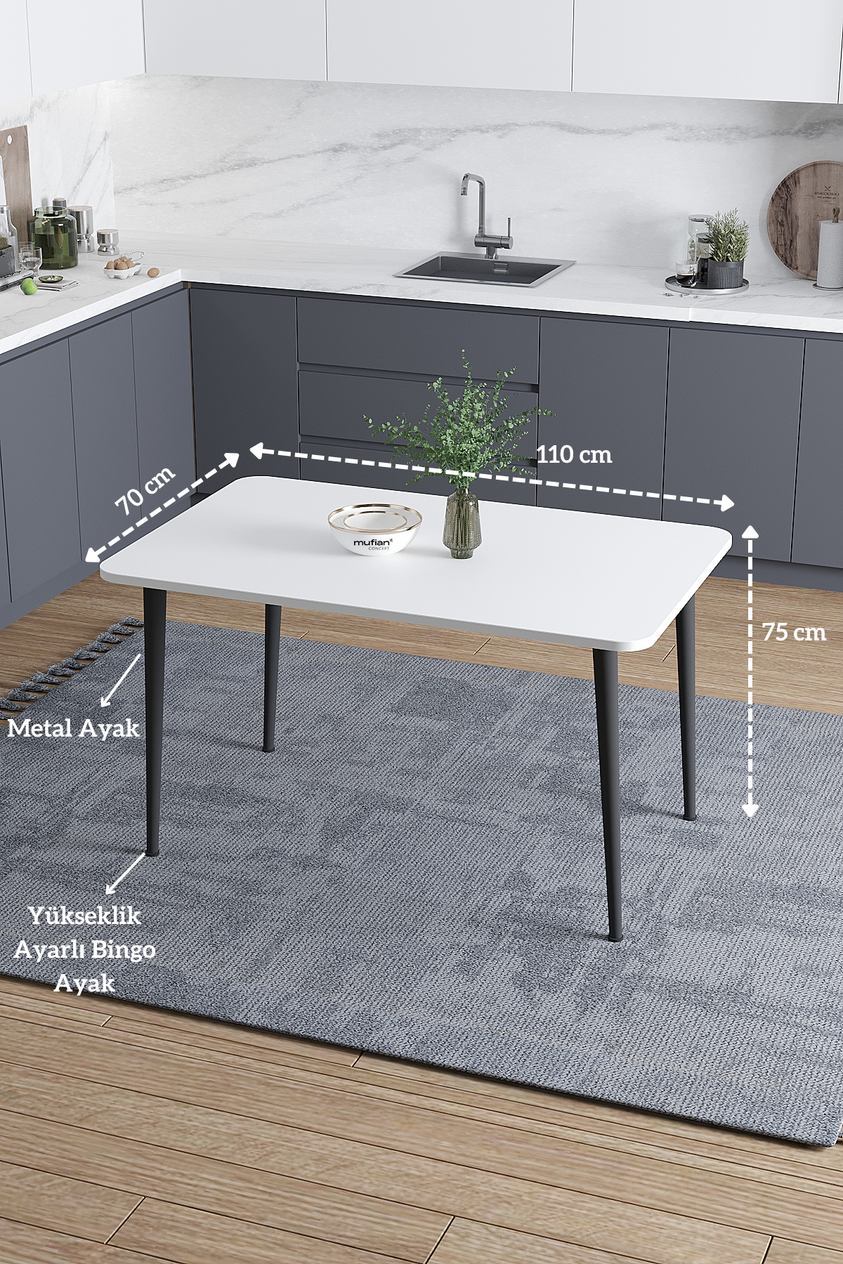 Damla İskandinav Bohem Modern Oval Beyaz Mutfak - Yemek - Balkon - Çalışma Masası