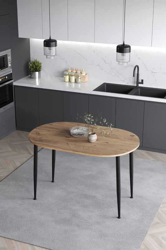 Melinda İskandinav Bohem Modern Oval Çam Desenli Mutfak - Yemek - Balkon - Çalışma Masası