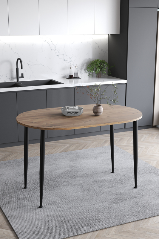 Melinda İskandinav Bohem Modern Oval Çam Desenli Mutfak - Yemek - Balkon - Çalışma Masası