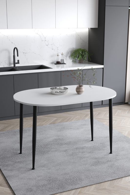 Melinda İskandinav Bohen Modern Oval Beyaz Mutfak - Yemek - Balkon - Çalışma Masası
