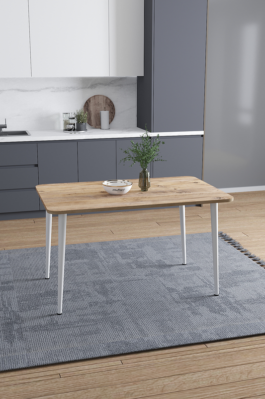 Damla İskandinav Bohem Modern Oval Beyaz Ayak Çam Desen Mutfak - Yemek - Balkon - Çalışma Masası