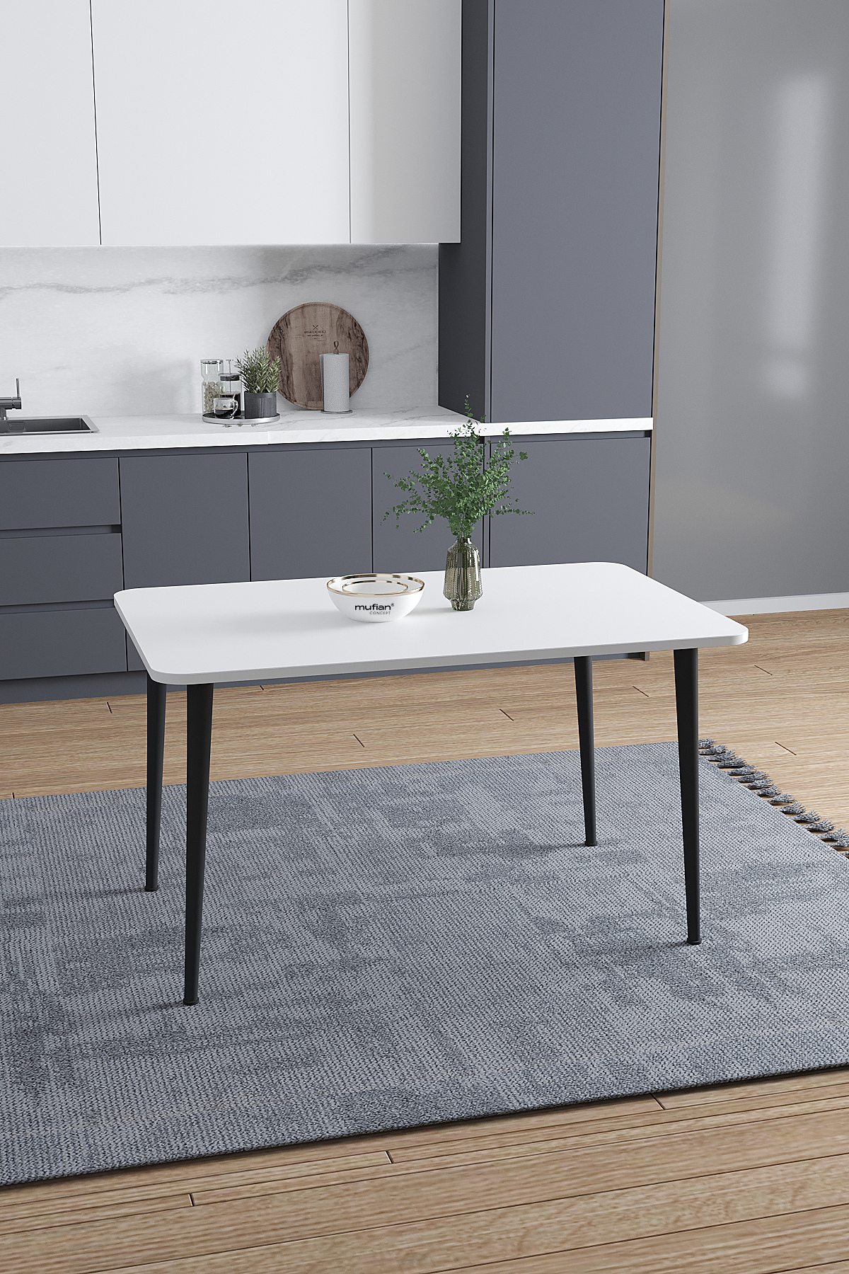 Damla İskandinav Bohem Modern Oval Beyaz Mutfak - Yemek - Balkon - Çalışma Masası