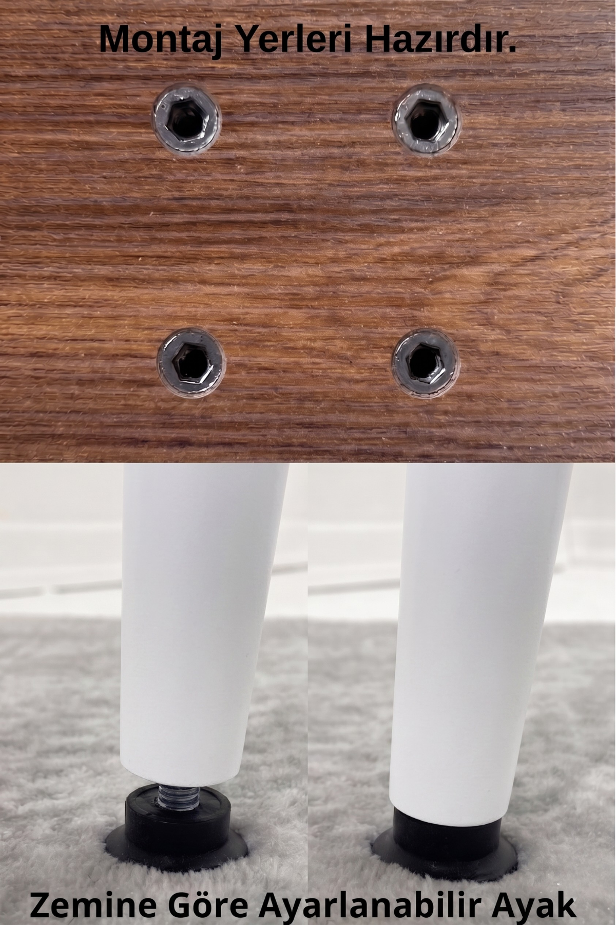 LUNA İskandinav Bohem Oval Beyaz Metal Ayaklı Ceviz Mutfak-Yemek-Balkon-Çalışma Masası