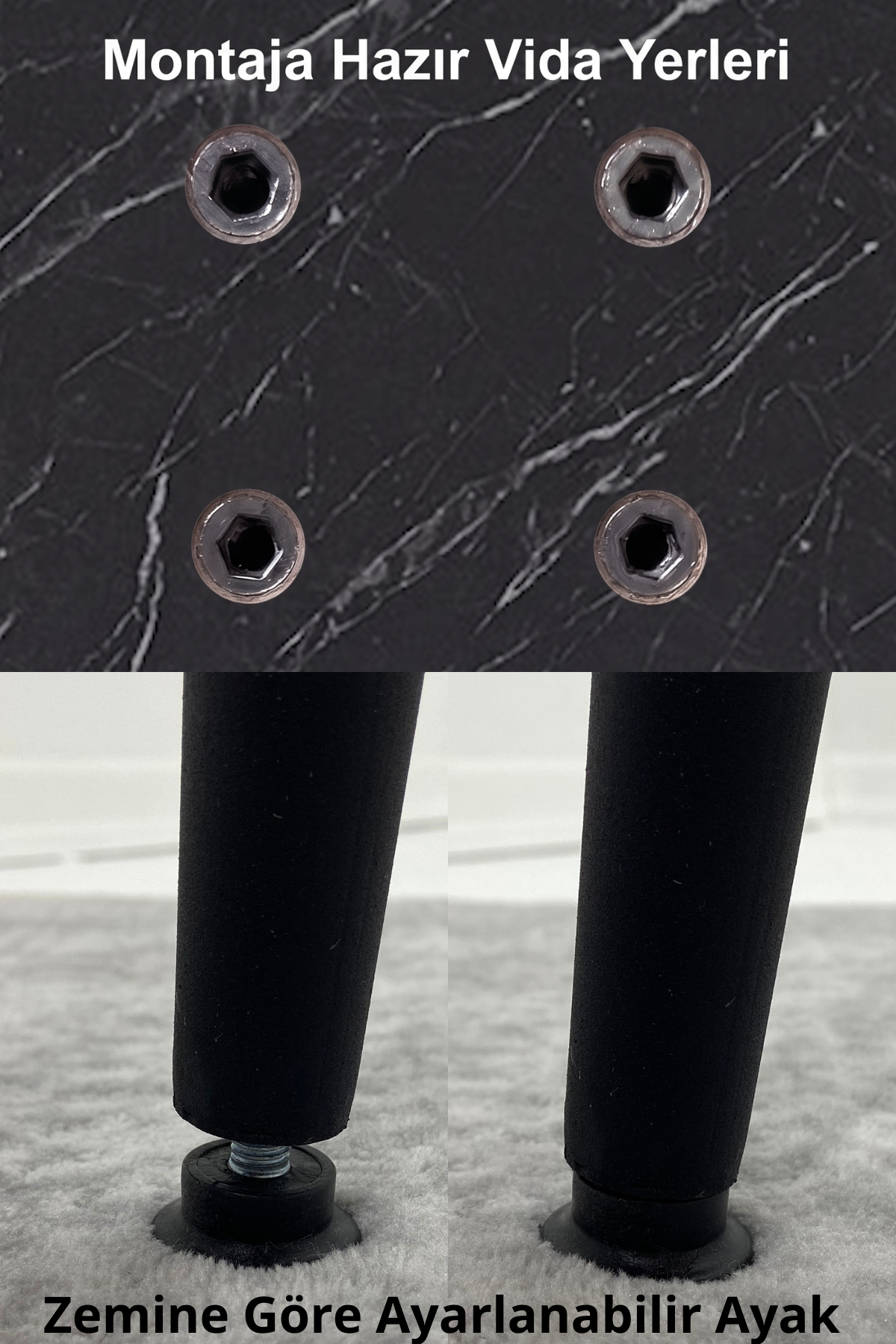 LUNA İskandinav Bohem Oval Metal Ayaklı Siyah Mermer Desen Mutfak-Yemek-Balkon-Çalışma Masası
