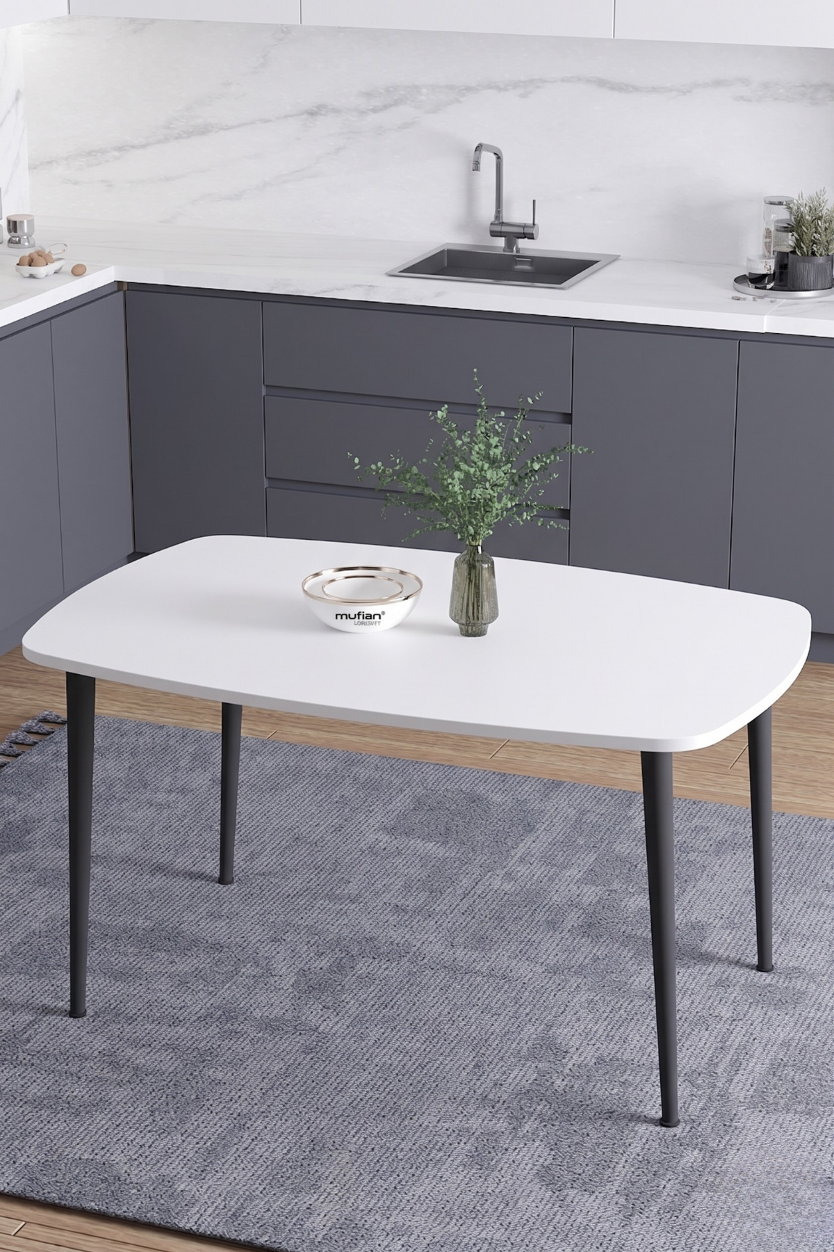 LUNA İskandinav Bohem Oval Metal Ayaklı Beyaz Mutfak-Yemek-Balkon-Çalışma Masası