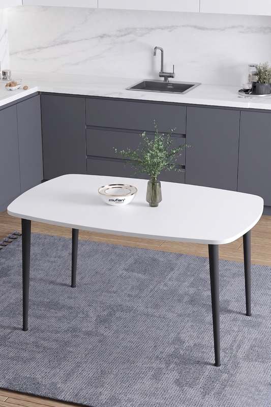 LUNA İskandinav Bohem Oval Metal Ayaklı Beyaz Mutfak-Yemek-Balkon-Çalışma Masası