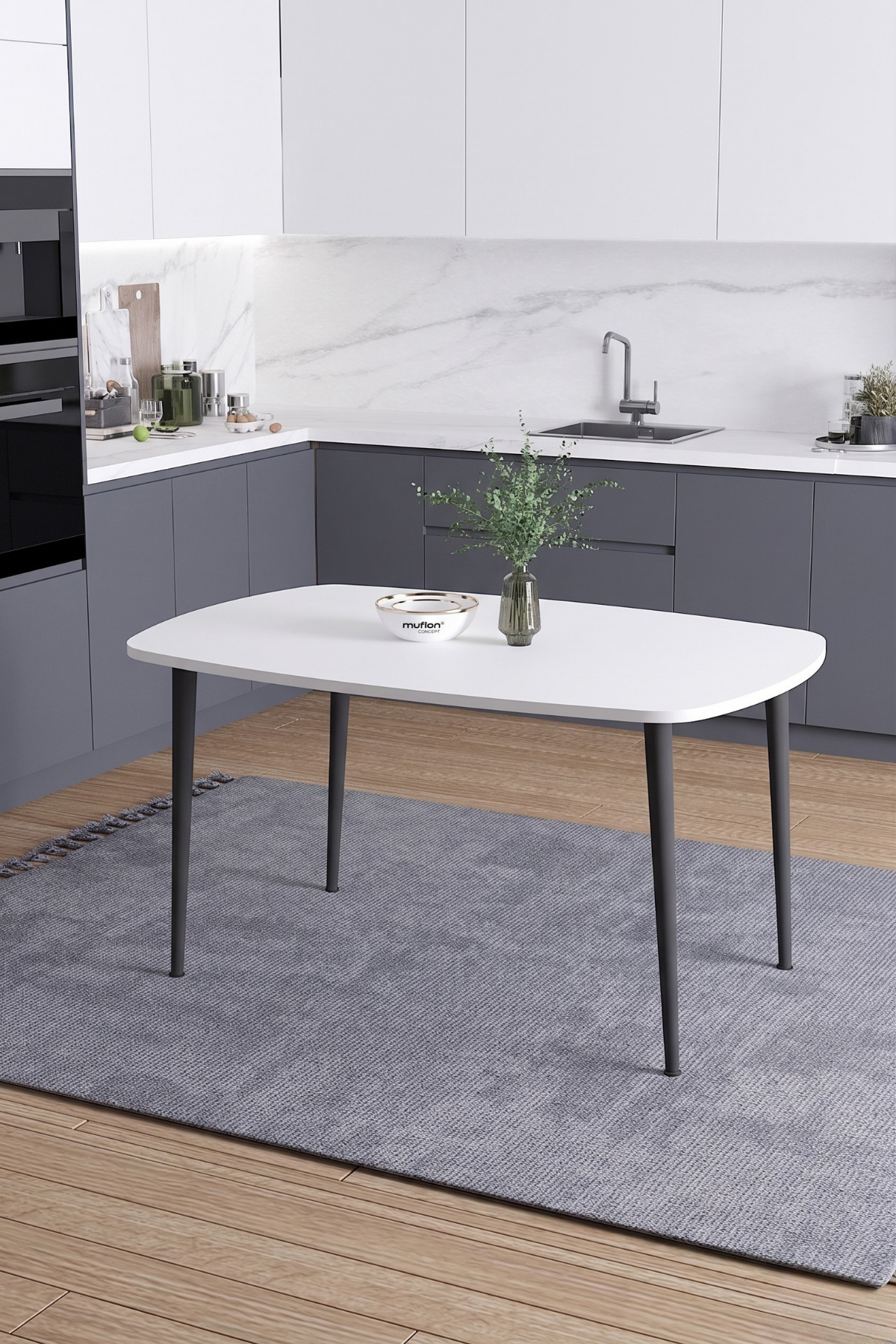 LUNA İskandinav Bohem Oval Metal Ayaklı Beyaz Mutfak-Yemek-Balkon-Çalışma Masası