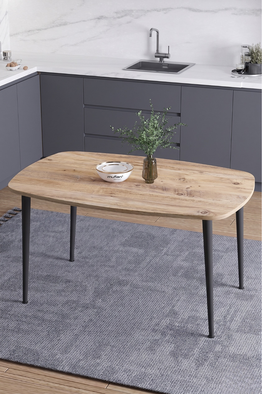 LUNA İskandinav Bohem Oval Metal Ayaklı Atlantik Çam Mutfak-Yemek-Balkon-Çalışma Masası