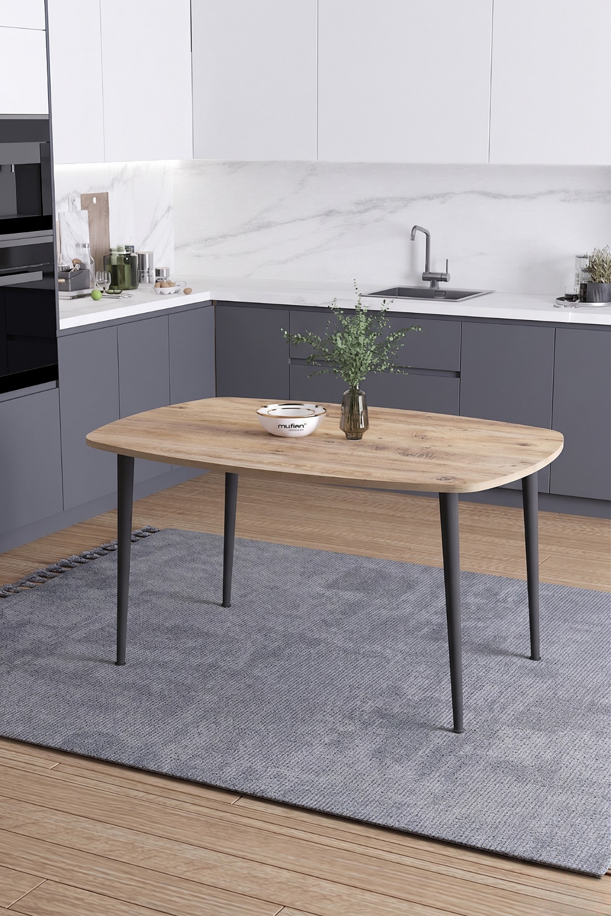 LUNA İskandinav Bohem Oval Metal Ayaklı Atlantik Çam Mutfak-Yemek-Balkon-Çalışma Masası