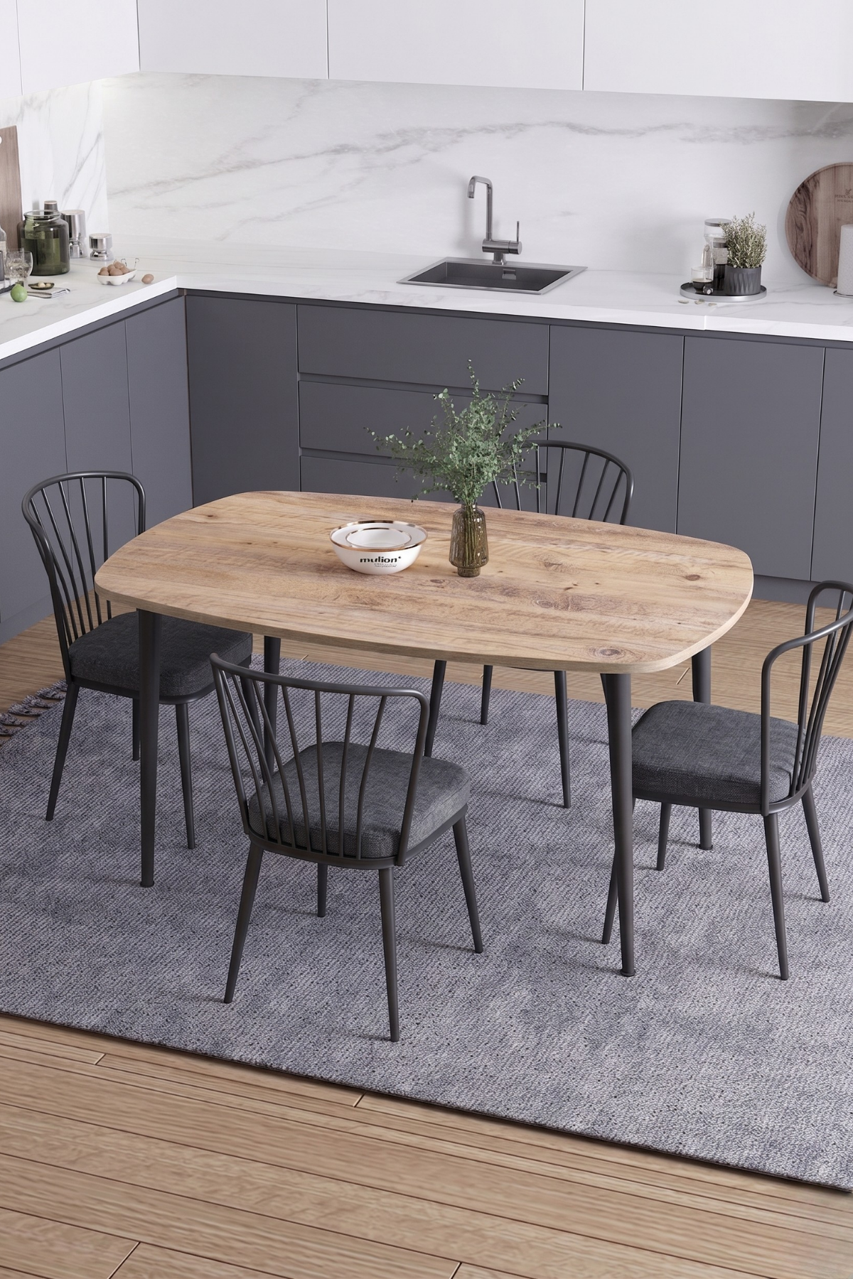 LUNA İskandinav Bohem Oval Metal Ayaklı Atlantik Çam Mutfak-Yemek-Balkon-Çalışma Masası