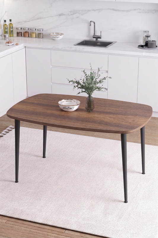 LUNA İskandinav Bohem Oval Metal Ayaklı Ceviz Mutfak-Yemek-Balkon-Çalışma Masası