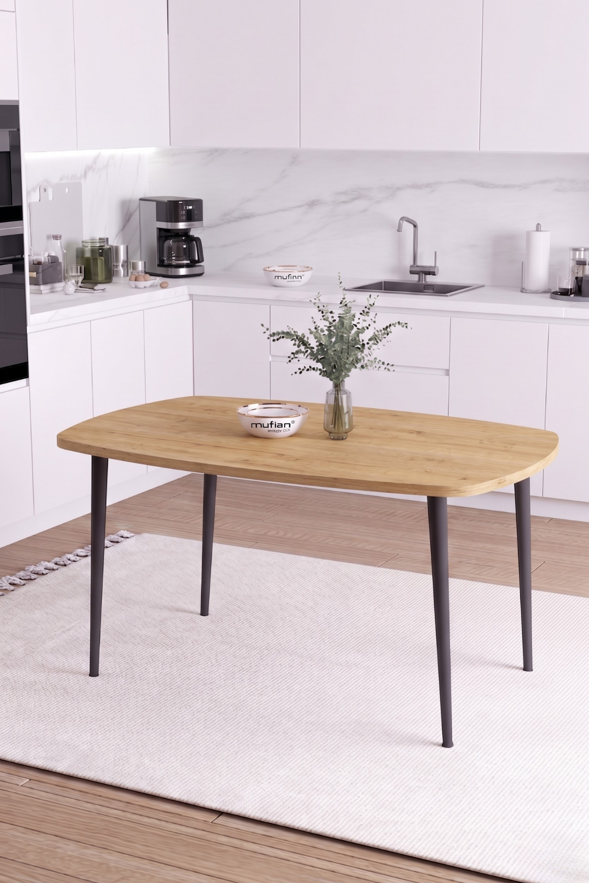 LUNA İskandinav Bohem Oval Metal Ayaklı Meşe Mutfak-Yemek-Balkon-Çalışma Masası