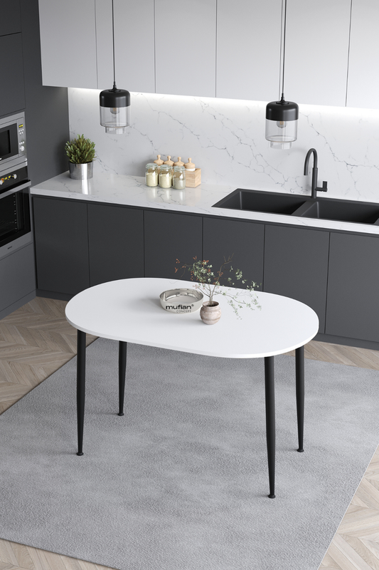 Melinda İskandinav Bohen Modern Oval Beyaz Mutfak - Yemek - Balkon - Çalışma Masası